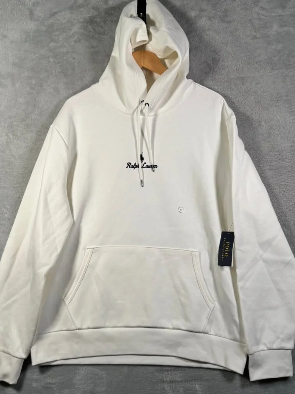 Polo Ralph Lauren Hoodie Mens XL White Center Logo Embroidered Script $150